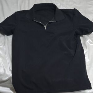 SHEIN Men's Polo Shirt with Zip Collar - Black